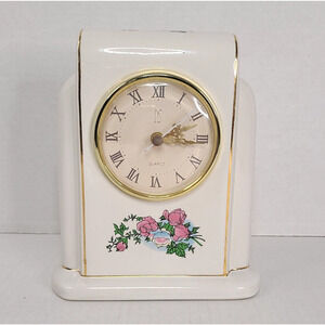 VTG PS Paul Sebastian Mantel Clock Floral Porcelain Ceramic 1996 Limited Edition